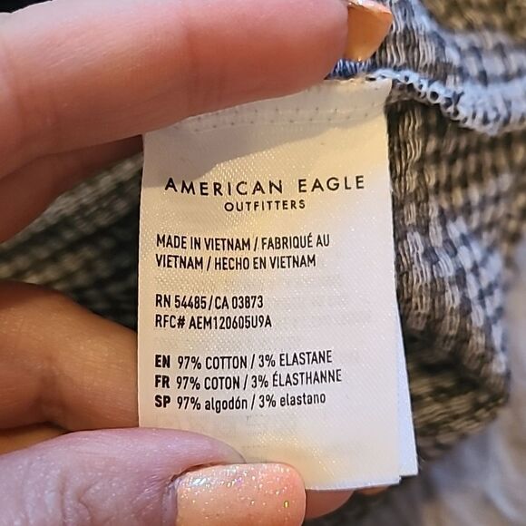 American eagle‎ outfitters womens black and white plaid cropped tshirt - Picture 3 of 5